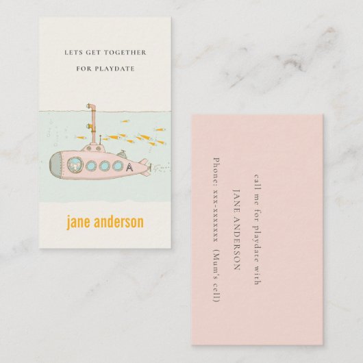 Kind voor onderwateronderzeeër afspeeldatum afroep visitekaartje (Voorkant / Achterkant)