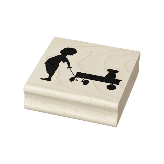 Kind, Wagon en Puppy Rubberstempel (Stempel)