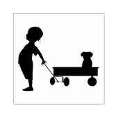 Kind, Wagon en Puppy Rubberstempel (Afrduk)