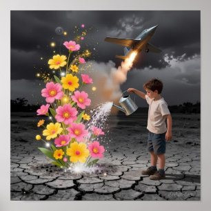 Kind Water geven aan Bloemen in Asachtige Landen P Poster