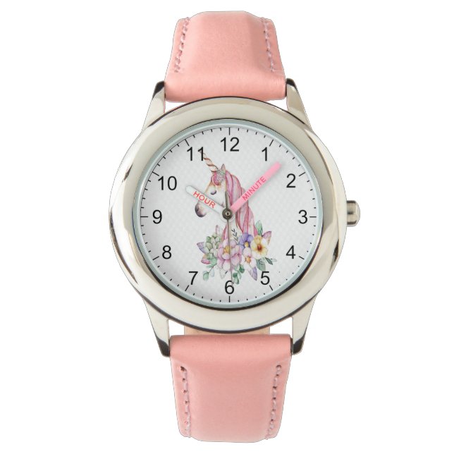 "Kind Waterverf Unicorn" Horloge (Voorkant)