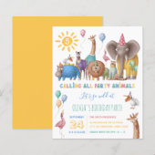 Kind Wild Party Animal Safari Birthday Uitnodiging (Voorkant / Achterkant)