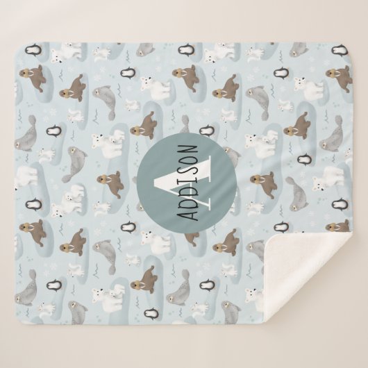 Kind winterpooldieren monogram sherpa deken (Voorkant (horizontaal))