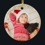 Kind: Yarly Kerstmis Gold Snowflakes - Aangepast Keramisch Ornament<br><div class="desc">Deze mooie tweeslachtige kerstversiering is het perfecte ornament voor de kerstcadeautjes van je kind per jaar! Dit is een prachtige keepslag voor de hele familie. Creëer een traditie door je kind elke Kerstmis een cadeau te geven van zijn eigen foto-ornament! Aan de voorkant is de foto van uw kind te...</div>