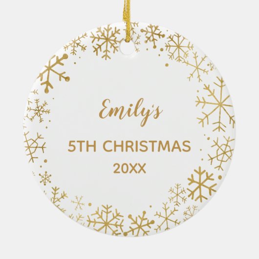 Kind: Yarly Kerstmis Gold Snowflakes - Aangepast Keramisch Ornament (Achterkant)