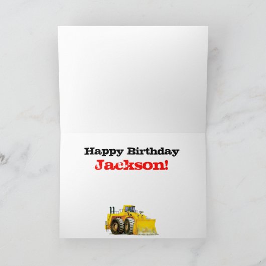 Kind Yellow Digger 4e verjaardag Kaart (Binnen)