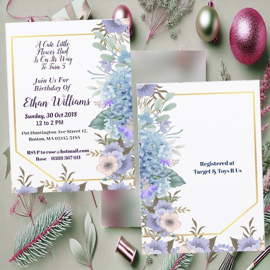 Kind Zachte Blauwe Kleine Bloem Hydrangea Birthday Kaart