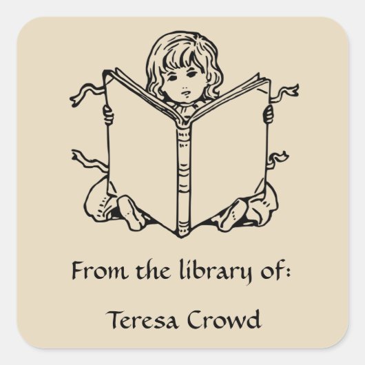  kind zit lezen boekplaat vierkante sticker (Voorkant)