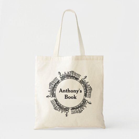 Kind zwart-wittrein, bibliotheek genaamd tote bag (Voorkant)