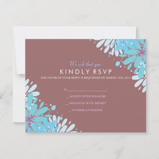 KINDA BLUE FLOWERS Bat Mitzvah Reply Card RSVP Kaartje (Voorkant)