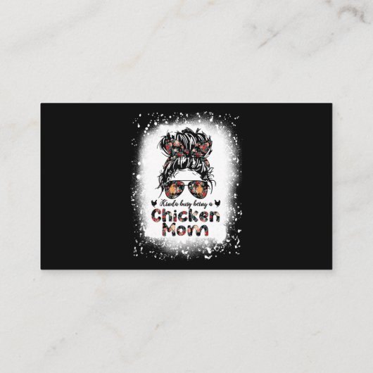 Kinda Busy Being A Chicken Mom Messy Bun Floral Ba Visitekaartje (Achterkant)