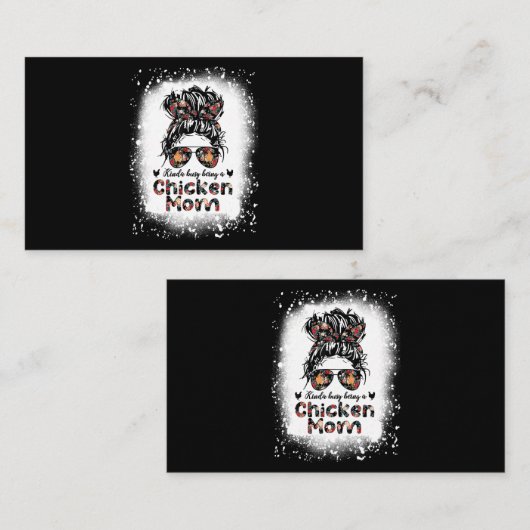 Kinda Busy Being A Chicken Mom Messy Bun Floral Ba Visitekaartje (Voorkant / Achterkant)
