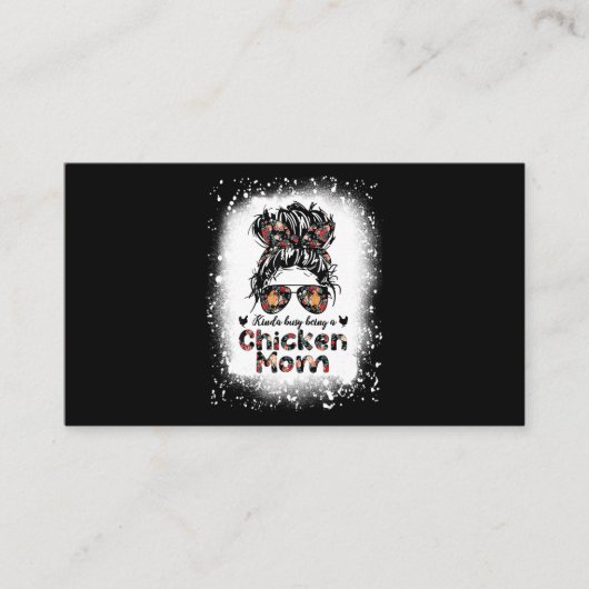 Kinda Busy Being A Chicken Mom Messy Bun Floral Ba Visitekaartje (Voorkant)