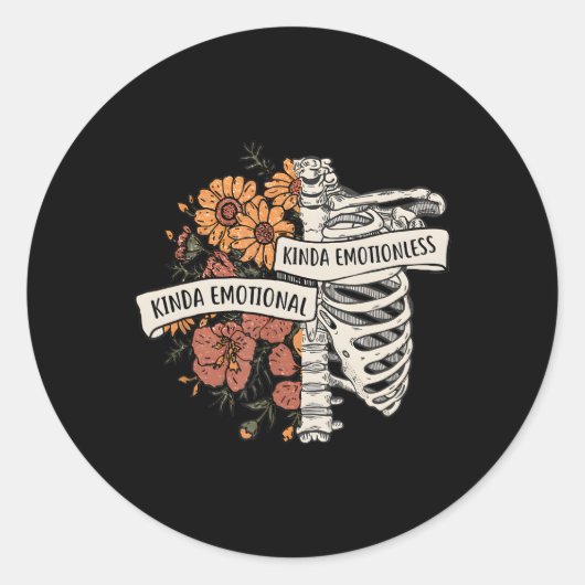 Kinda Emotional Kinda Emotionless Floral Skeleton Ronde Sticker (Voorkant)