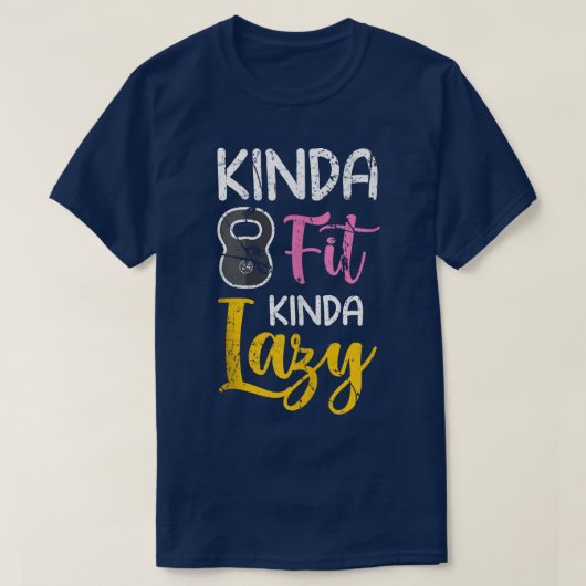 Kinda Fit Kinda Lazy Funny Fitness Kettlebell Eerc T-shirt (Design voorkant)