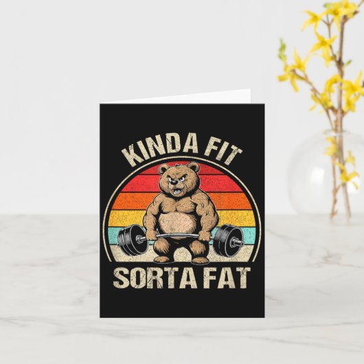 Kinda Fit Sorta Fat Funny Cute Bear Weightlifter  Kaart (Gele Bloem)