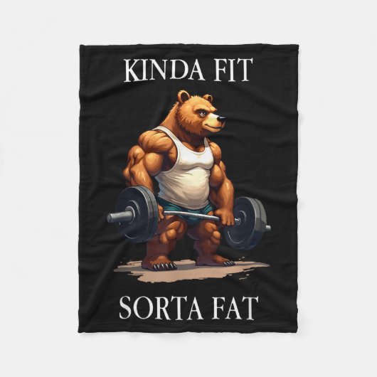 Kinda Fit Sorta Fat - Funny Gym Bear Weightlifting Fleece Deken (Voorkant)