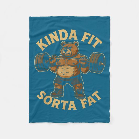 Kinda Fit Sorta Fat - Funny Gym Bear Weightlifting Fleece Deken (Voorkant)
