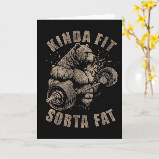 Kinda Fit Sorta Fat - Funny Gym Bear Weightlifting Kaart (Gele Bloem)