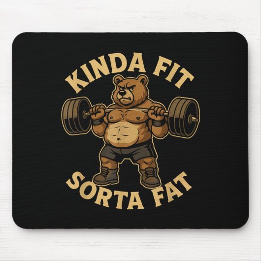 Kinda Fit Sorta Fat - Funny Gym Bear Weightlifting Muismat (Voorkant)