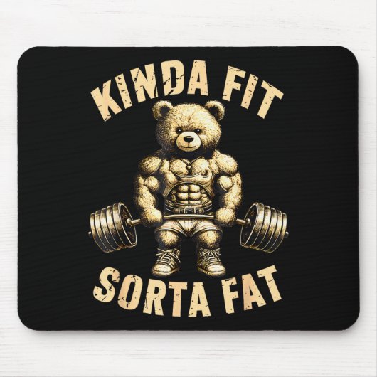 Kinda Fit Sorta Fat - Funny Gym Bear Weightlifting Muismat (Voorkant)