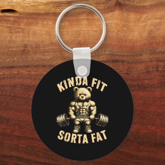 Kinda Fit Sorta Fat - Funny Gym Bear Weightlifting Sleutelhanger (Voorkant)