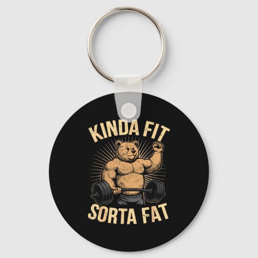 Kinda Fit Sorta Fat - Funny Gym Bear Weightlifting Sleutelhanger (Voorkant)
