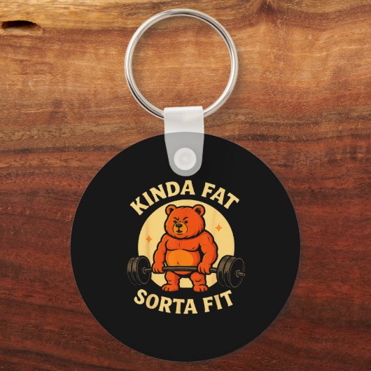 Kinda Fit Sorta Fat - Funny Gym Bear Weightlifting Sleutelhanger (Voorkant)