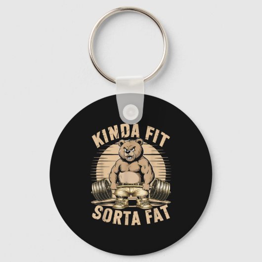 Kinda Fit Sorta Fat - Funny Gym Bear Weightlifting Sleutelhanger (Voorkant)