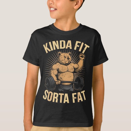 Kinda Fit Sorta Fat - Funny Gym Bear Weightlifting T-shirt (Voorkant)