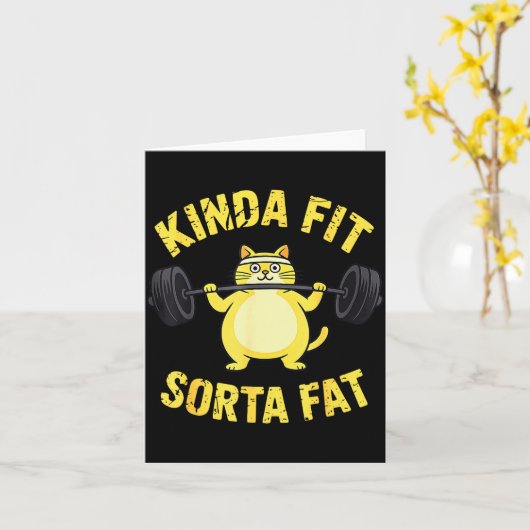 Kinda Fit Sorta Fat - Funny Gym Cat Weightlifting  Kaart (Gele Bloem)
