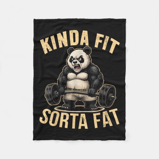 Kinda Fit Sorta Fat - Funny Gym Panda Weightliftin Fleece Deken (Voorkant)