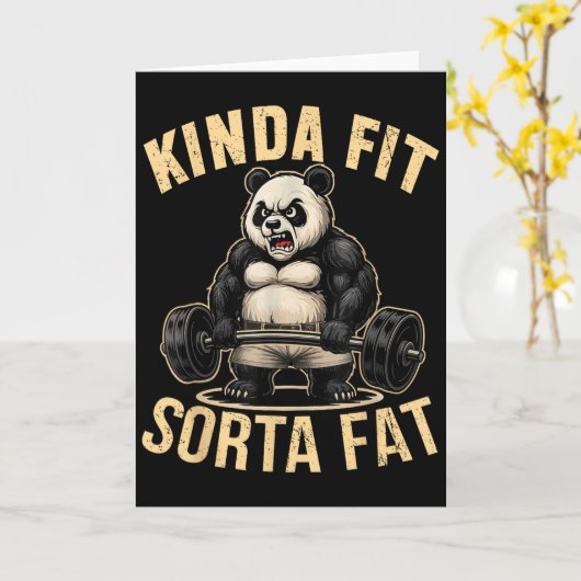 Kinda Fit Sorta Fat - Funny Gym Panda Weightliftin Kaart (Gele Bloem)