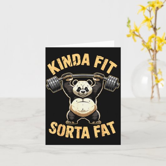 Kinda Fit Sorta Fat - Funny Gym Panda Weightliftin Kaart (Gele Bloem)