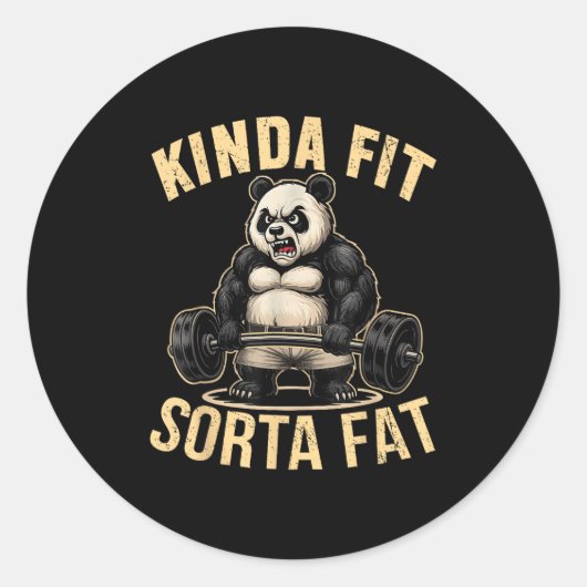 Kinda Fit Sorta Fat - Funny Gym Panda Weightliftin Ronde Sticker (Voorkant)