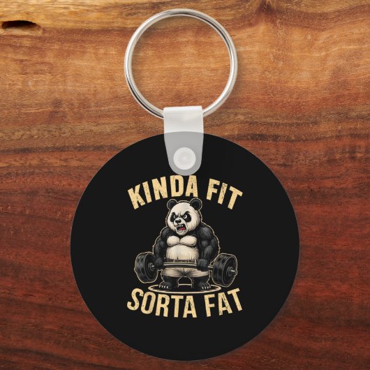 Kinda Fit Sorta Fat - Funny Gym Panda Weightliftin Sleutelhanger (Voorkant)