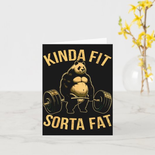 Kinda Fit Sorta Fat Funny Gym Panda Weightlifting  Kaart (Gele Bloem)