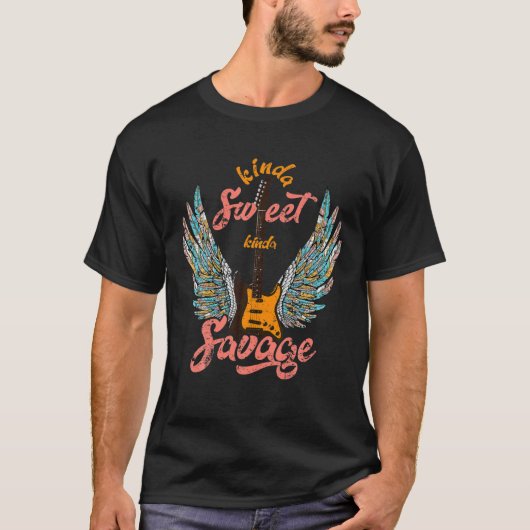 Kinda Sweet Kinda Savage Angel Wings Electric Guit T-shirt (Voorkant)