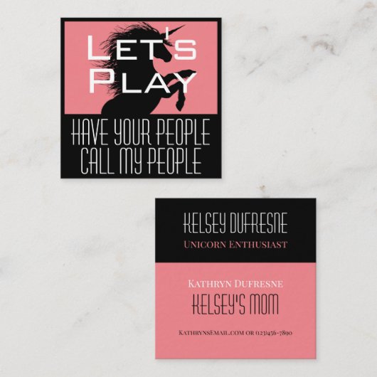 Kindafspeeldatum Unicorn Vierkante Visitekaartje (Voorkant / Achterkant)