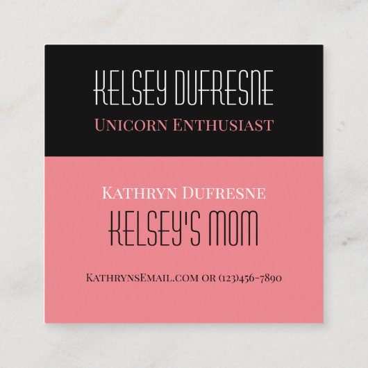 Kindafspeeldatum Unicorn Vierkante Visitekaartje (Achterkant)