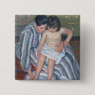Kindbad, 1893 (olie op doek) vierkante button 5,1 cm