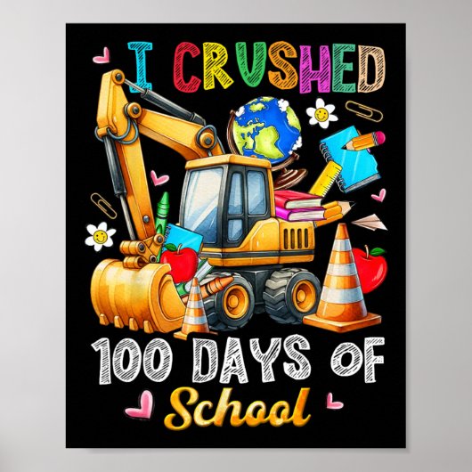 Kinder 100 dagen van school bouwvoertuig peuter poster (Voorkant)