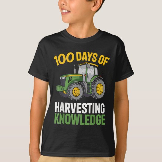 Kinder 100 Dagen van School Boy Tractor Farming 10 T-shirt (Voorkant)