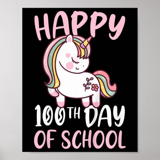 Kinder 100 dagen van school meisjes blij 100e dag poster (Voorkant)