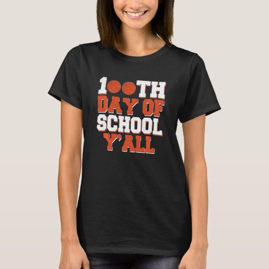 Kinder 100e schooldag Y'all Basketball 100 dagen T-shirt (Voorkant)