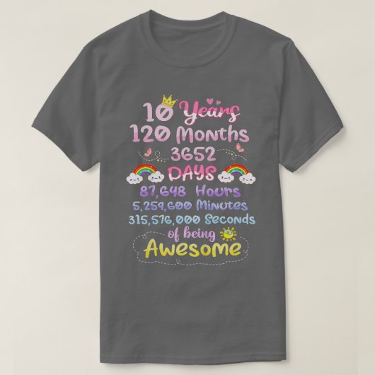 Kinder 10 jaar 120 maanden Geweldige Funny Ki T-shirt (Design voorkant)