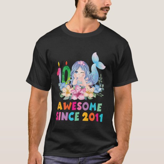 Kinder 10 jaar oud Birthday Mermaid Theme Birthday T-shirt (Voorkant)