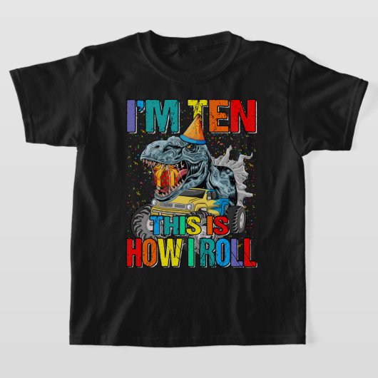 Kinder 10-jarige monster Truck Dinosaur Birthday P T-shirt (Laagn)