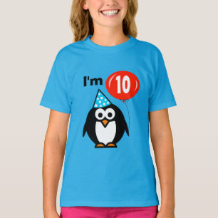 Kinder 10e shirt op de geboorte   pinguïn en rode 