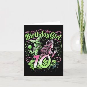 Kinder 10e verjaardag heks roze en groen 10 jaar o kaart